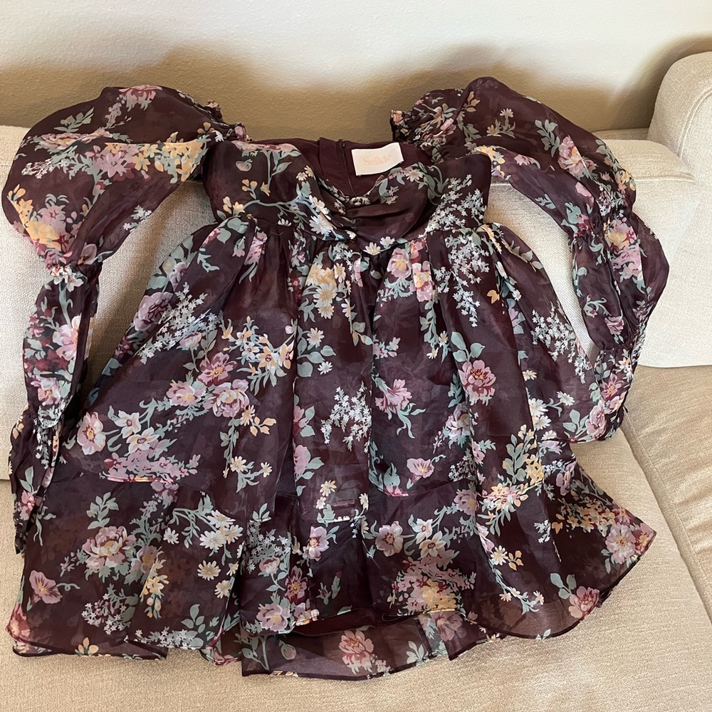 Selkie x Anthropologie Dress in Plum Floral Print - size Small